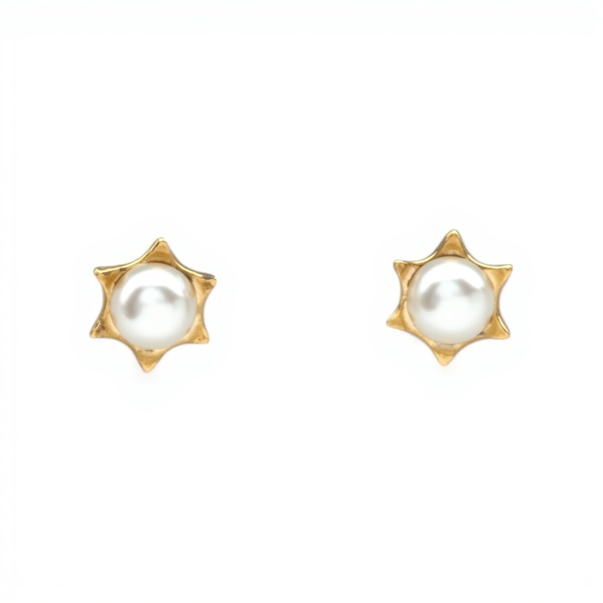 Caravanas Perlas base estrella- Oro bajo - Perla española- CA8225 - conperla 