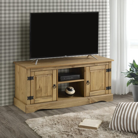 RACK APARADOR PARA TV O AUDIO 2 PUERTAS EN MADERA MACIZA - LÍNEA MEXICANA COLOR MADERA
