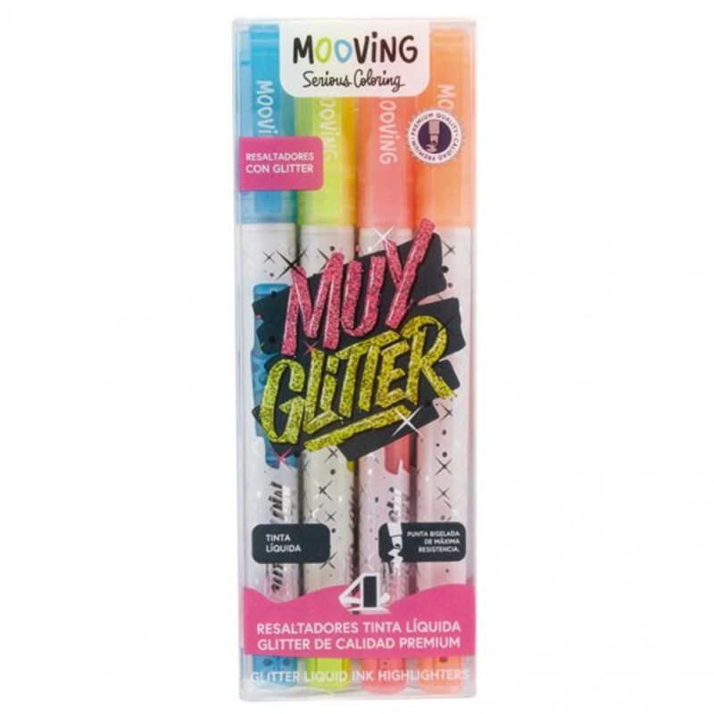 Marcador Mooving Fluo Glitter x4 Unica