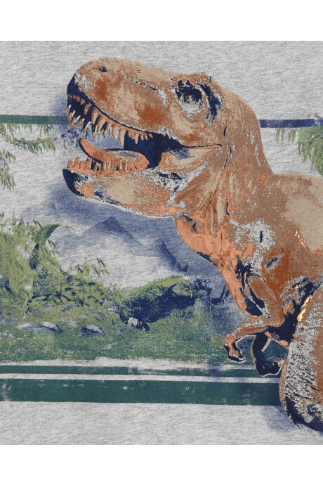 Remera de algodón manga corta estampa dinosaurio Sin color