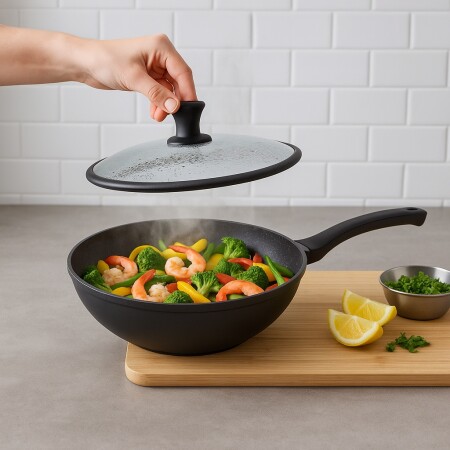 SARTEN WOK CON TAPA CUORI NERO 28CM NEGRO