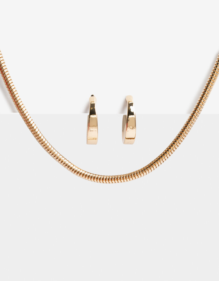 Bijouterie Set Metal Bijou Set Collar Metal Y Aros Argolla Bold - Dorado
