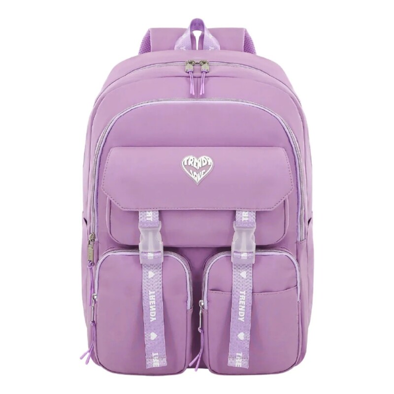 Mochila Trendy Urbana Dama Liviana Con Bolsillos Lila
