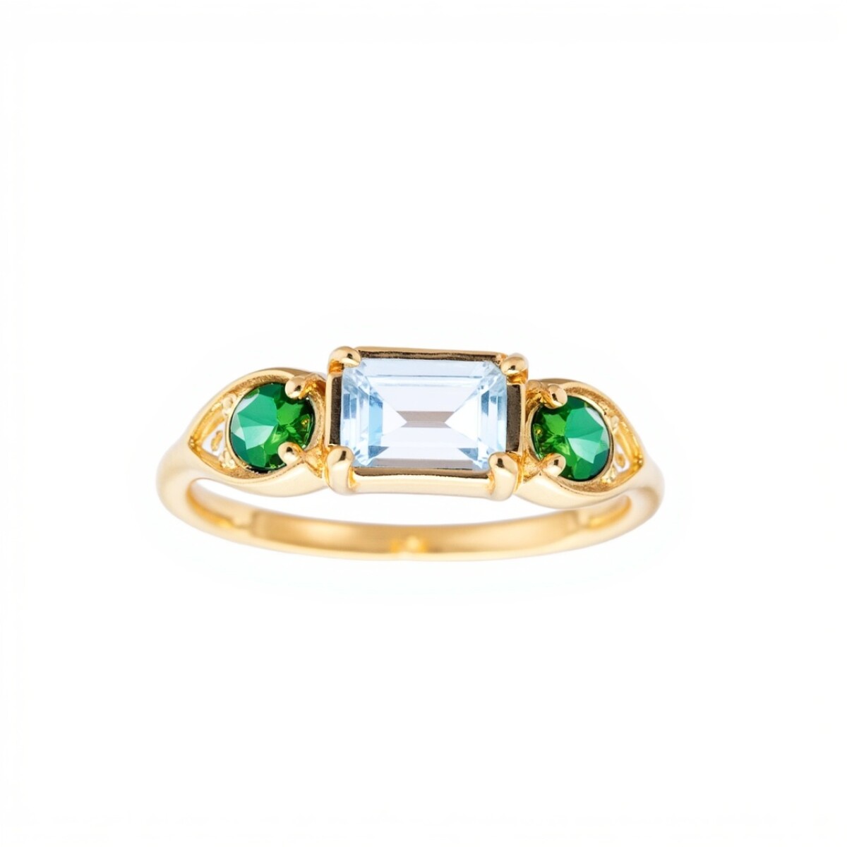 Anillo Halo-Plata rodinada con micra oro 18k-Piedra Topacio azul y Esmeraldas-AN2002 - conpiedra 