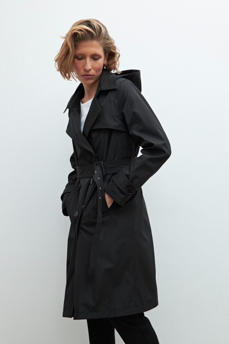 Trench impermeable con capucha desmontable negro