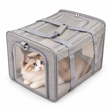 Bolso Transportador Mascotas Ventilado Base Corderito Gris Claro
