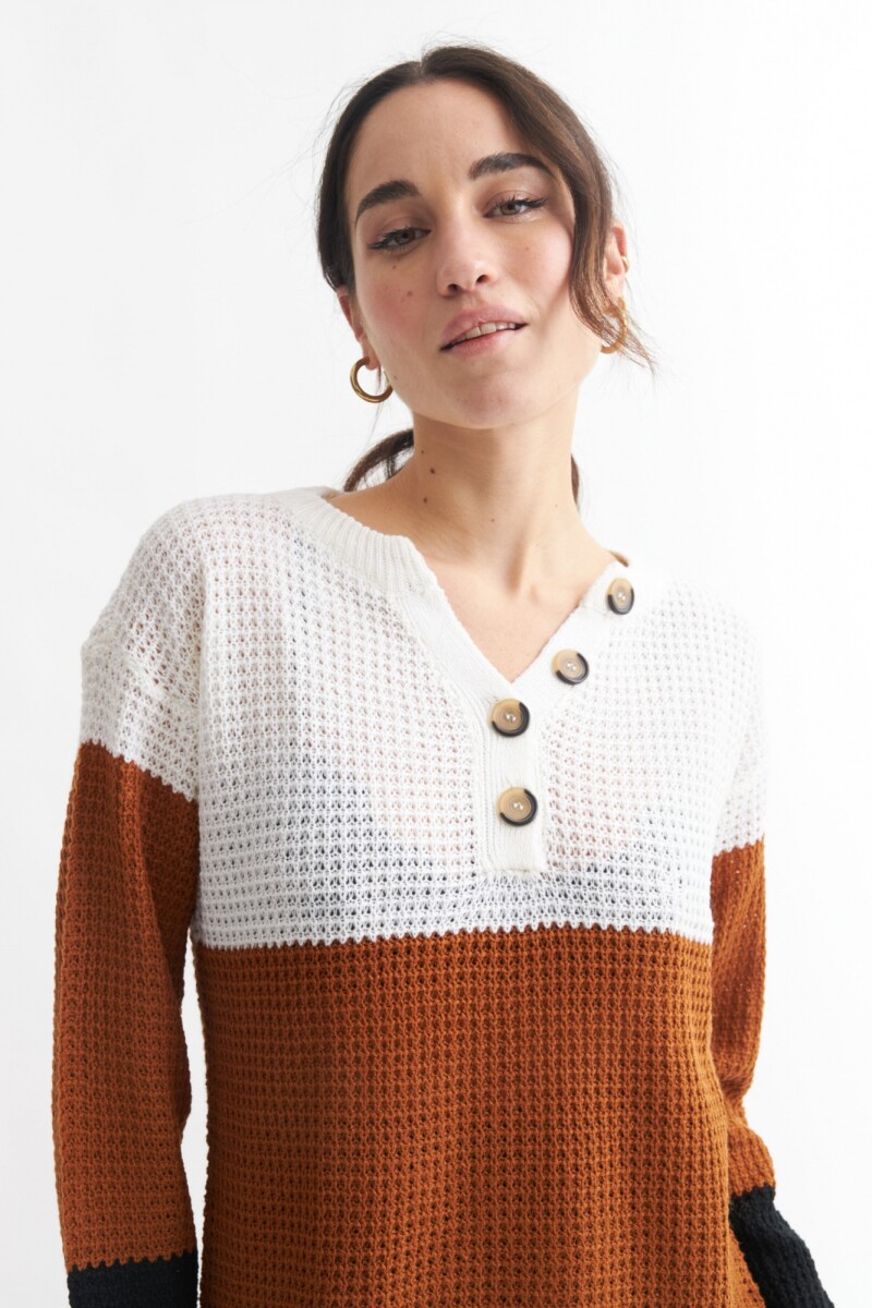 Sweater franjas horizontales MARRON