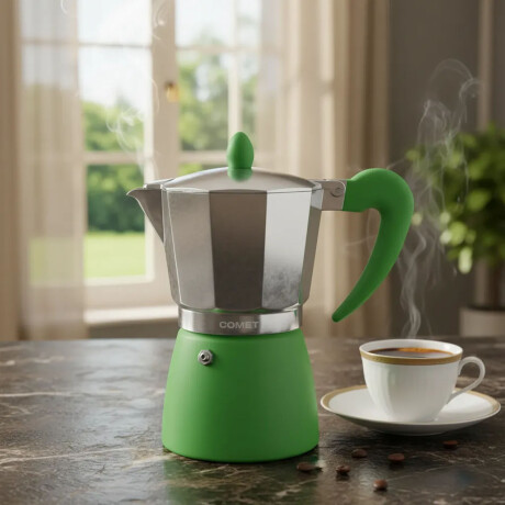 Cafetera Italiana Comet 6 Tazas Aluminio Mango Ergonómico Verde