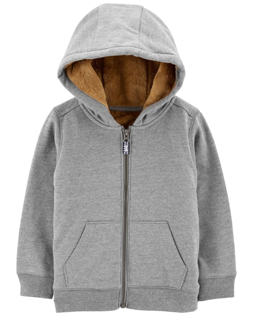 Campera de algodón, con forro de sherpa, gris. Talles 12-24M 