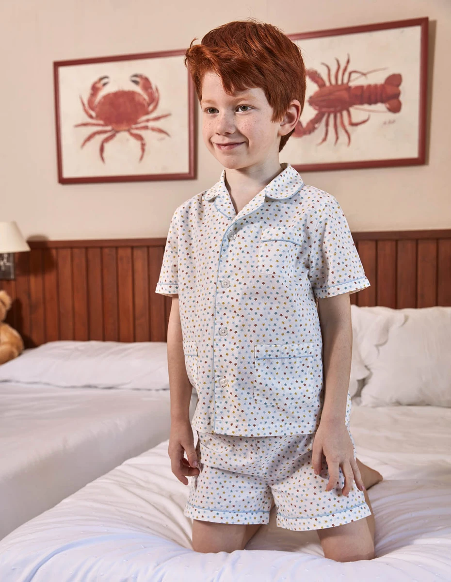Pijama Corto Con Estrellas Multicolor - Blanco Roto 