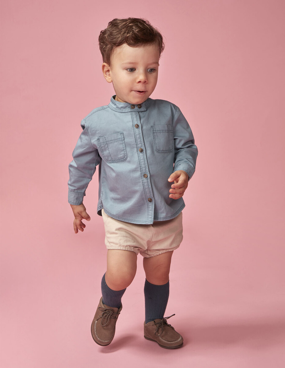 Camisa Cuello Mao Con Bolsillos - Azulado 