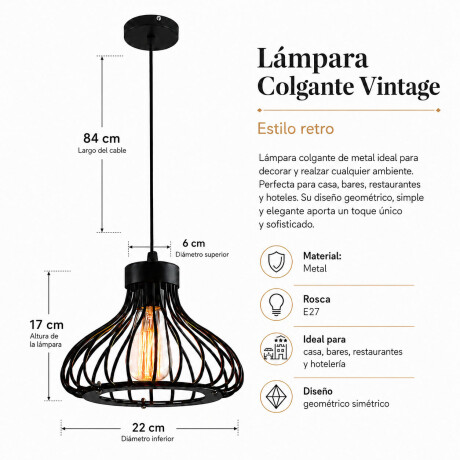 Pack x3 Lámparas Colgante Jaula Metal E27 Vintage Deco Retro Negro