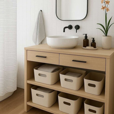 Organizador Con Asas Ext Tela Crema 23X30.5X15.2Cm