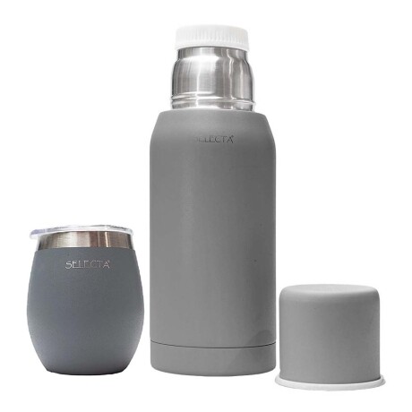 Kit Aqua de Termo 750Ml y Mate c/Tapa Acero Inox Doble Pared Gris