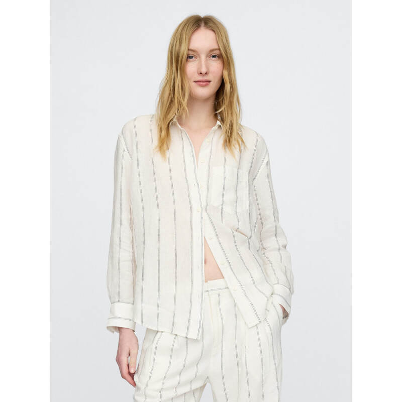 THE RELAXED SHIRT - LINEN WHITE NEUTRAL STRIPE