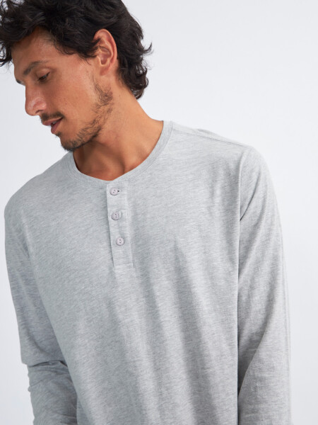 Remera manga larga con botones Gris Claro Melange