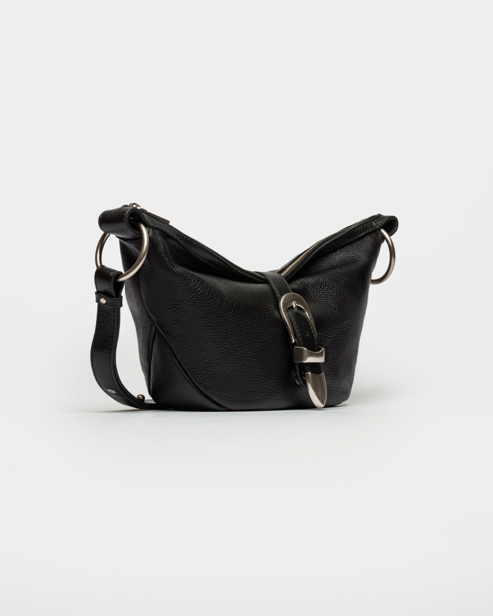 Bandolera Bambú En Cuero Satinado Negro
