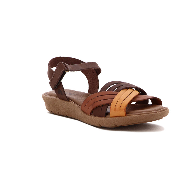 Country Sandalia Casual Cuero Tiras Combinada Cruzadas Miel-mix