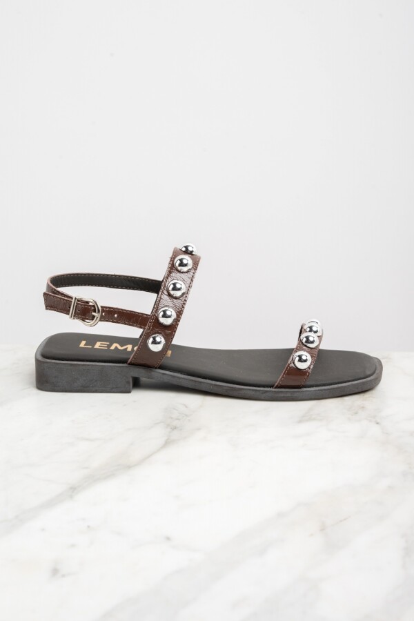 Sandalia Cuero Apliques Chocolate
