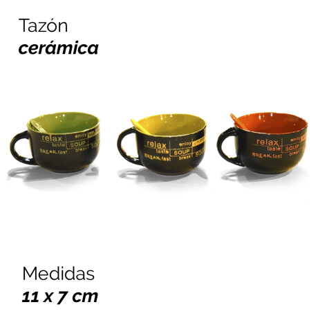 Tazon Ceramica Sopero Con Cuchara 550 Ml- 11x7cm Unica