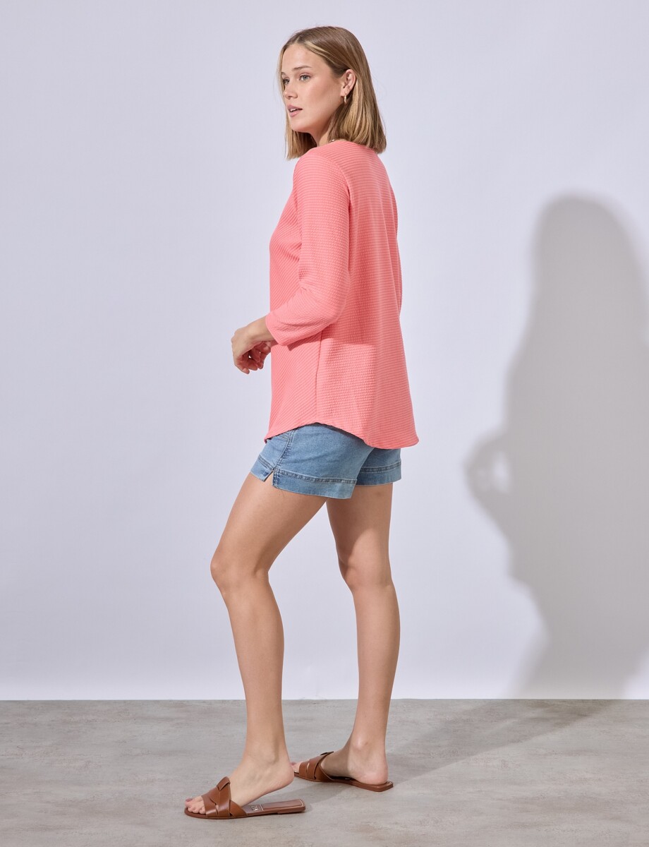 Blusa Ribs Escote Metal - Coral 