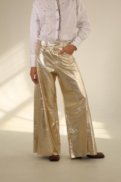 Pantalón Wide XL Couro Champagne