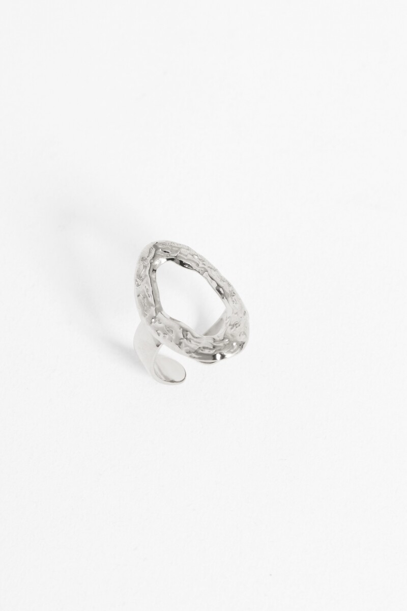 Anillo ajustable circulo texturado acero plateado