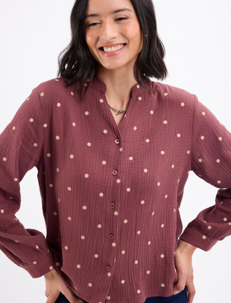 Blusa cuello mao lunares malva