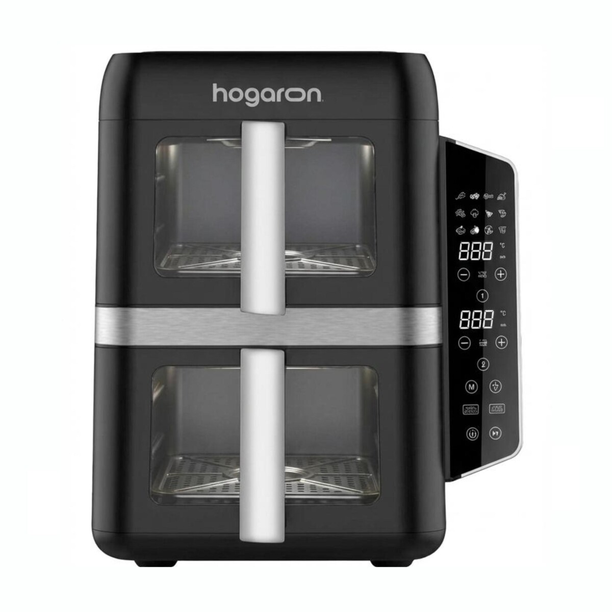 Freidora de Aire Doble Canasto Vertical HOGARON HGAF12DBK 2400W Capacidad 9L Con Panel Digital Y Visor 