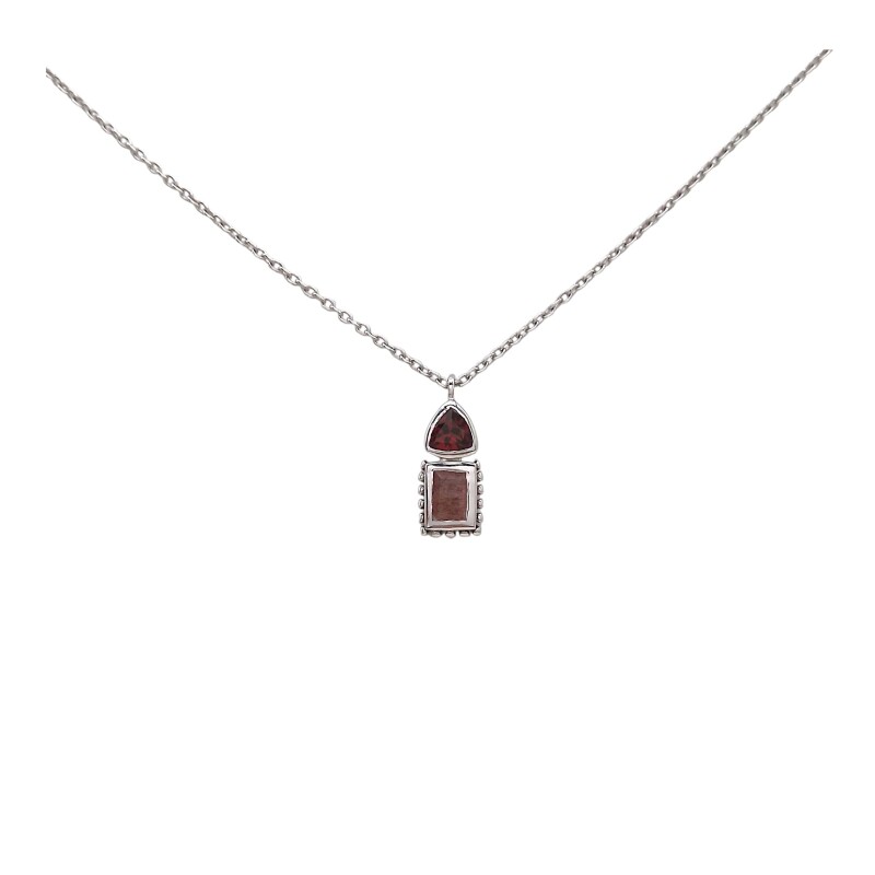 Conjunto Bindi-Plata rodinada 925-Piedra Granate y Cuarzo Cherry-CJ2032 conpiedra