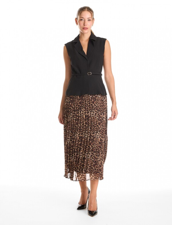 Vestido Chaleco Sastre & Falda Plisada NEGRO/MULTI