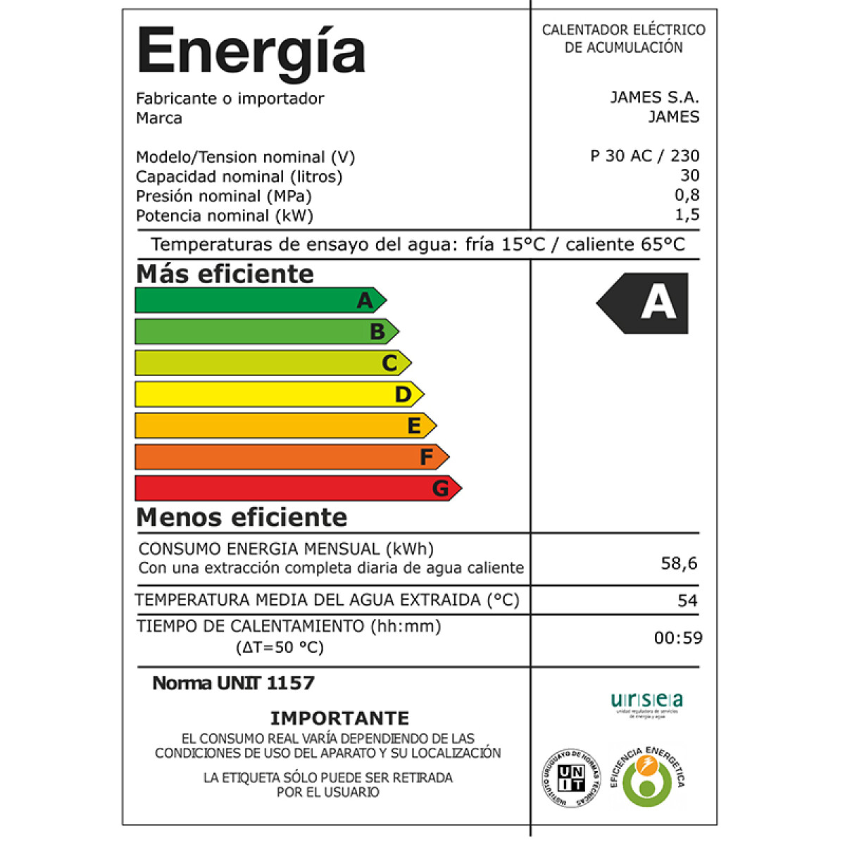 Termotanque Calefon Acero James 30 Litros Cilindrico Termotanque Calefon Acero James 30 Litros Cilindrico