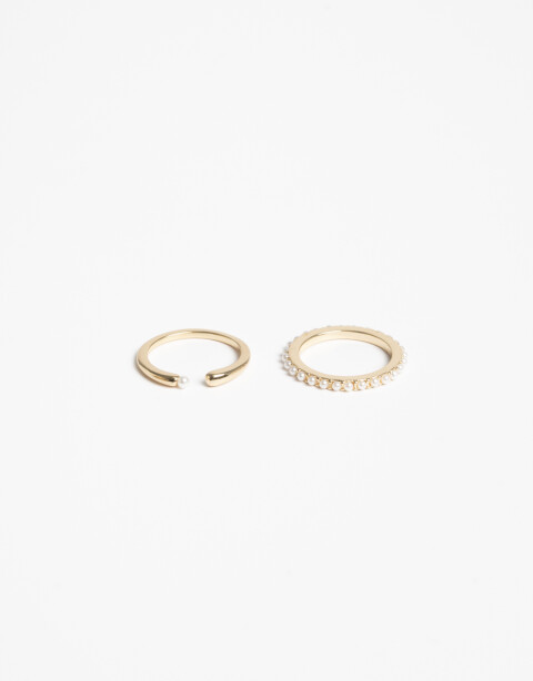 Sets Anillos Perla Set De Anillos Metal Con Perlas - Dorado