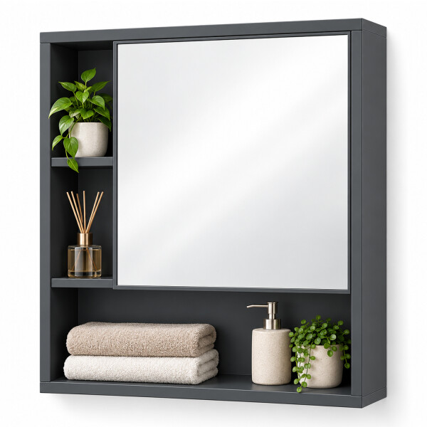 Espejo Para Baño Con Estantes 40 X 50 Cm Movi Esh0069 ESPEJO BOTIQUIN MOVI ESH0069 NEGRO