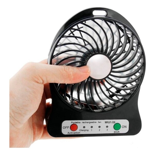 Ventilador Recargable Indicador Led 3 Velocidades Usb Color Variante Negro