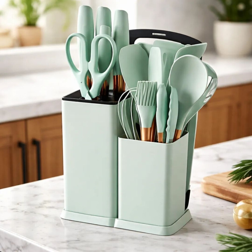Kit De Menage 19 Utensillos De Cocina+organizador VERDE