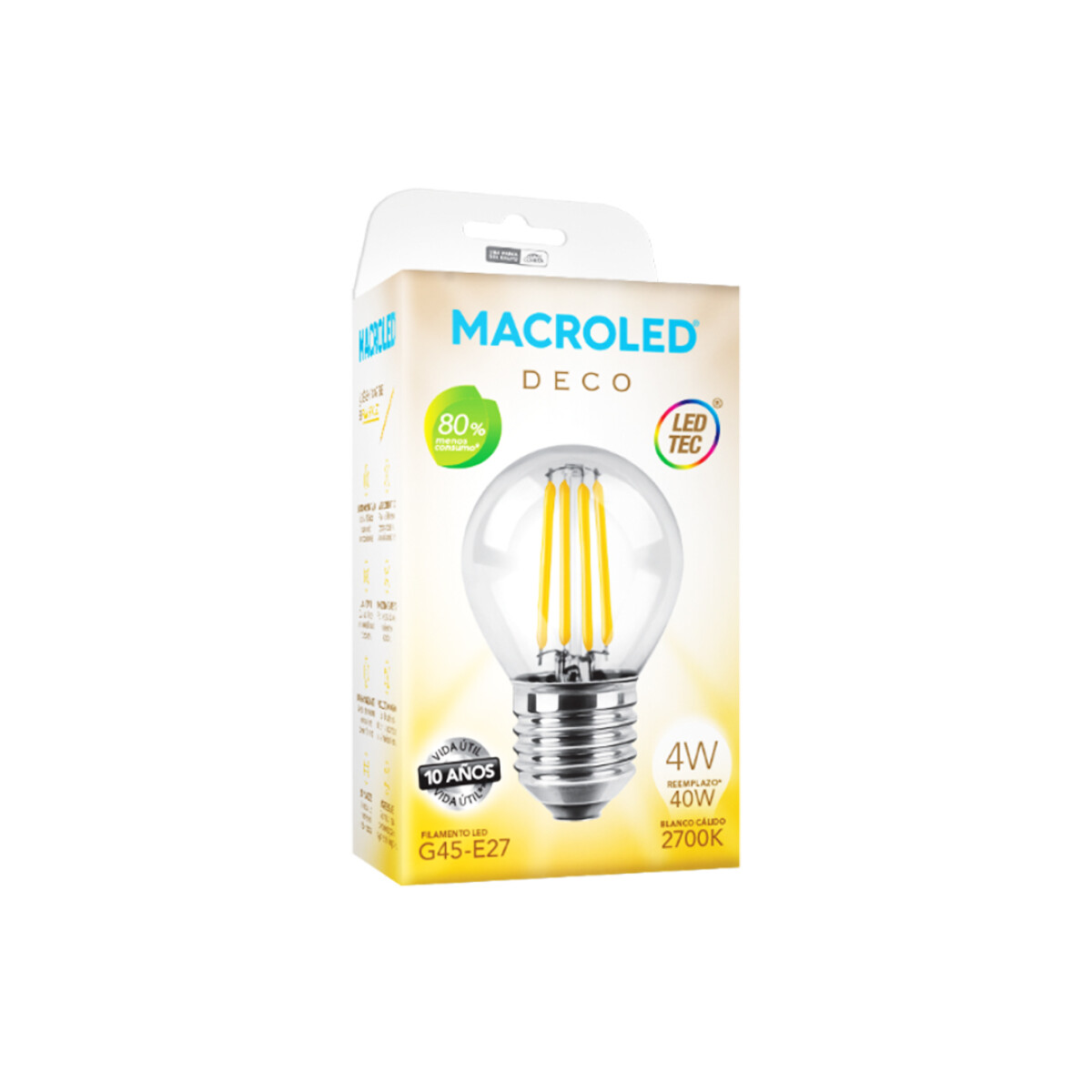 Lámpara G45 Filamento 4W AC 180-265V Macroled - E27 