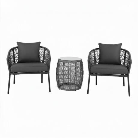 Juego De Jardin Rattan Lumax Exterior 2 Sillones + Mesa Gris