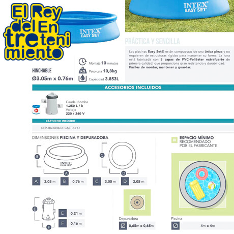 Piscina Intex Gomón Infable 3853L 305x76cm C/ Bomba Piscina Intex Gomón Infable 3853L 305x76cm C/ Bomba