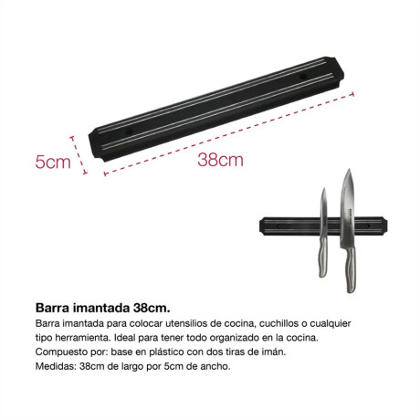 Barra Imantada para Cuchillos Herramientas 38 cm Negra Negro