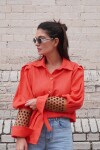 Camisa Puño Lino Coral Con Camel