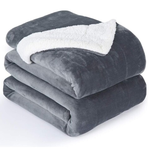 Frazada Manta Polar Con Corderito Acolchado 1 Plazas 200x150 Variante Color Gris