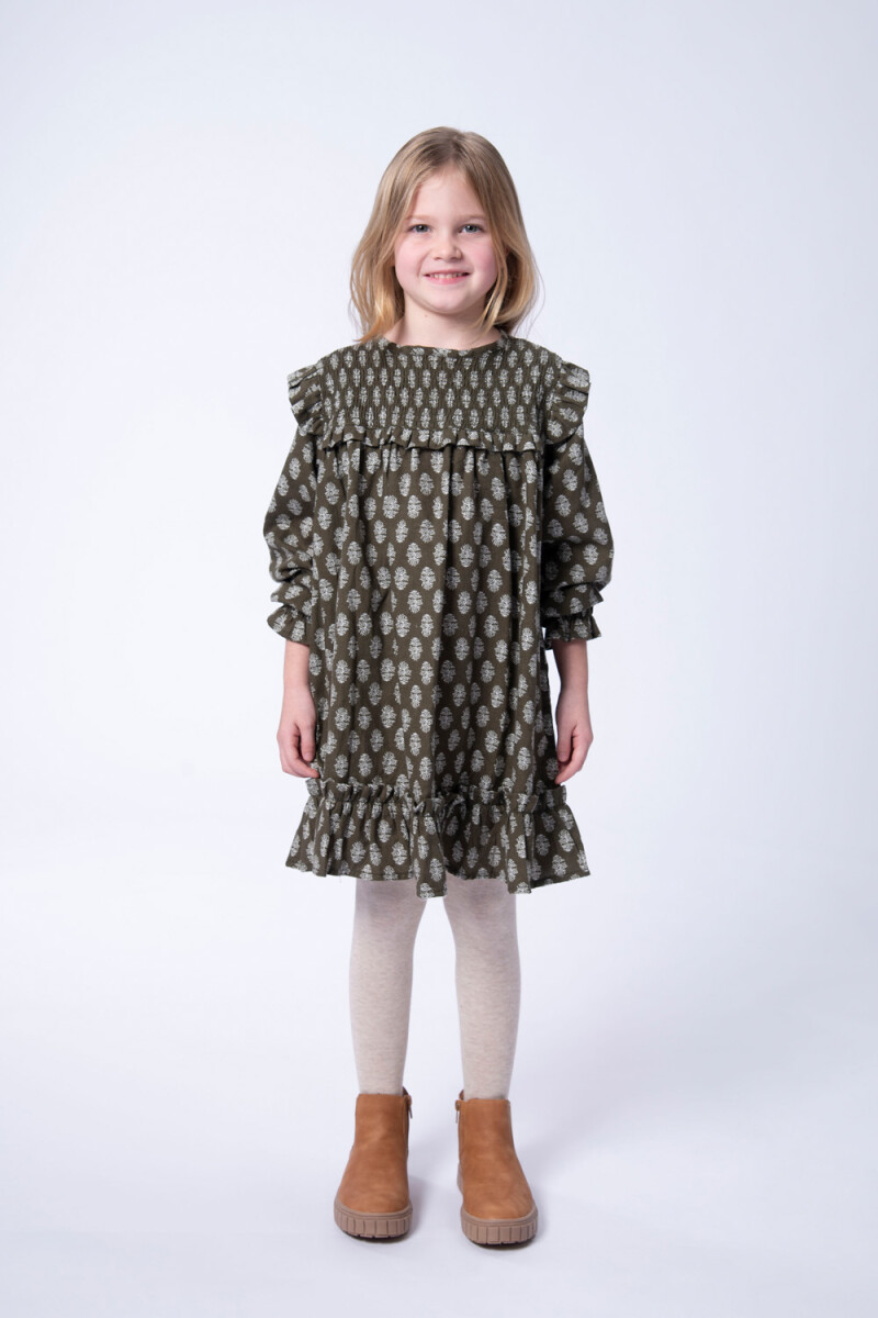 Vestido volados estampado - Verde 