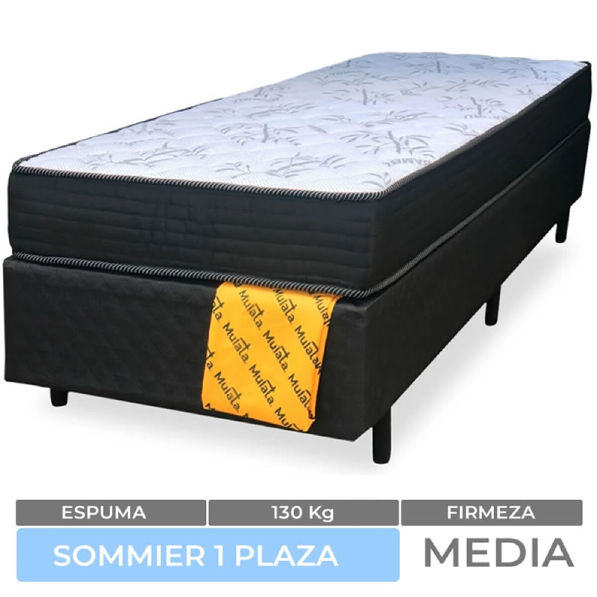 Sommier Super Mega 1 Plaza Box + Colchón Espuma Convencional D23 78 x 188 x 16 cm 