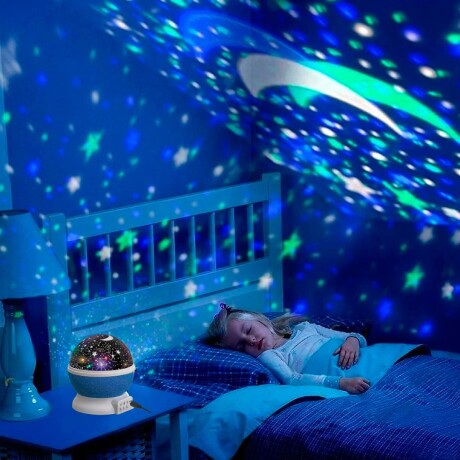 LAMPARA VELADORA GIRATORIA PROYECTOR LED ESTRELLAS CELESTE LAMPARA VELADORA GIRATORIA PROYECTOR LED ESTRELLAS CELESTE
