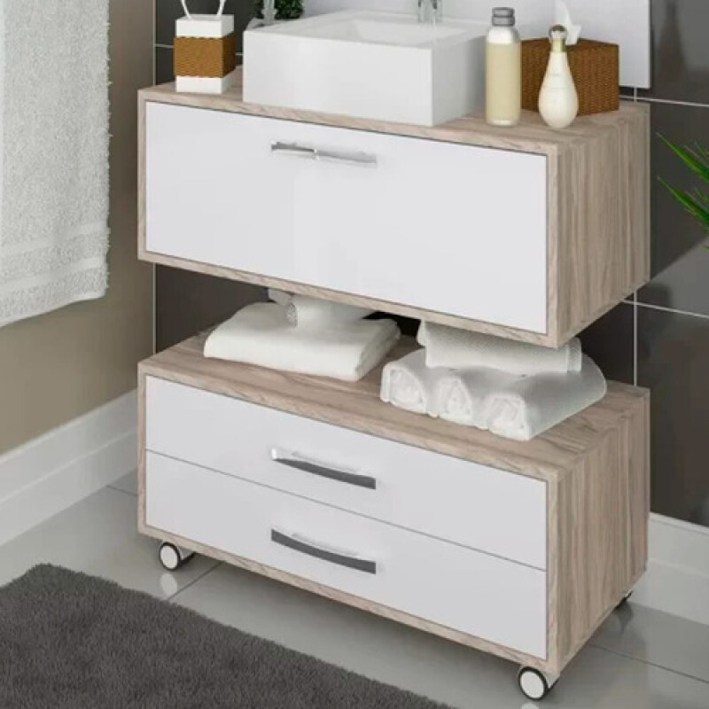 Mueble Baño Class De 80cm Pileta+espejo Premium Nogal/Blanco Mueble Baño Class De 80cm Pileta+espejo Premium Nogal/blanco
