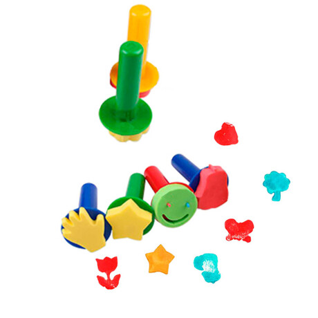 Set Arte Sellos 66 Pcs + Esponja + Pinceles P/niños Esc007007