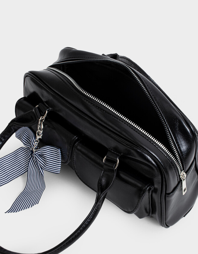 Bowling Romántico Cartera Bowling Con Charm - Negro