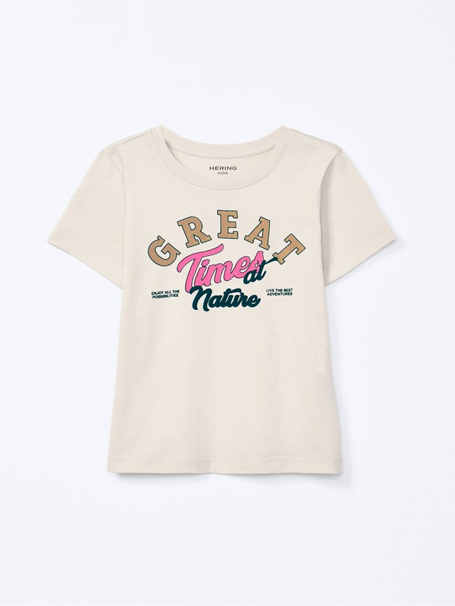 BLUSA MANGA CORTA INFANTIL CON ESTAMPA - BEIGE 