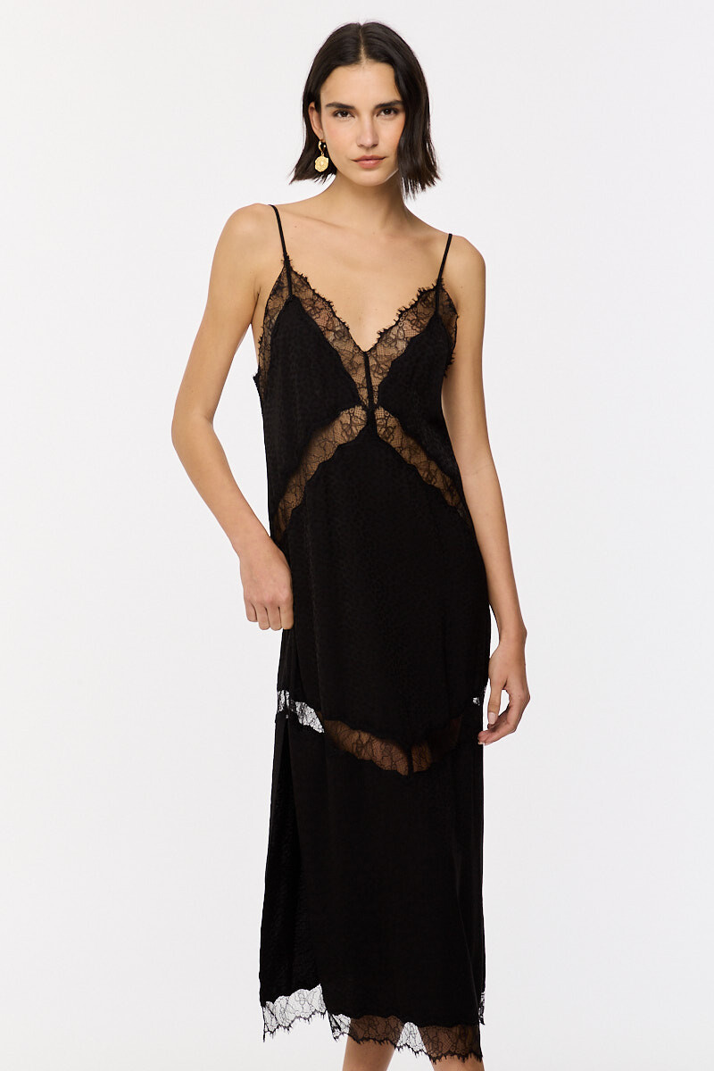 VESTIDO LARGO ENCAJE Negro